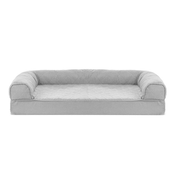 silver-gray bolster dog bed -memory foam topper