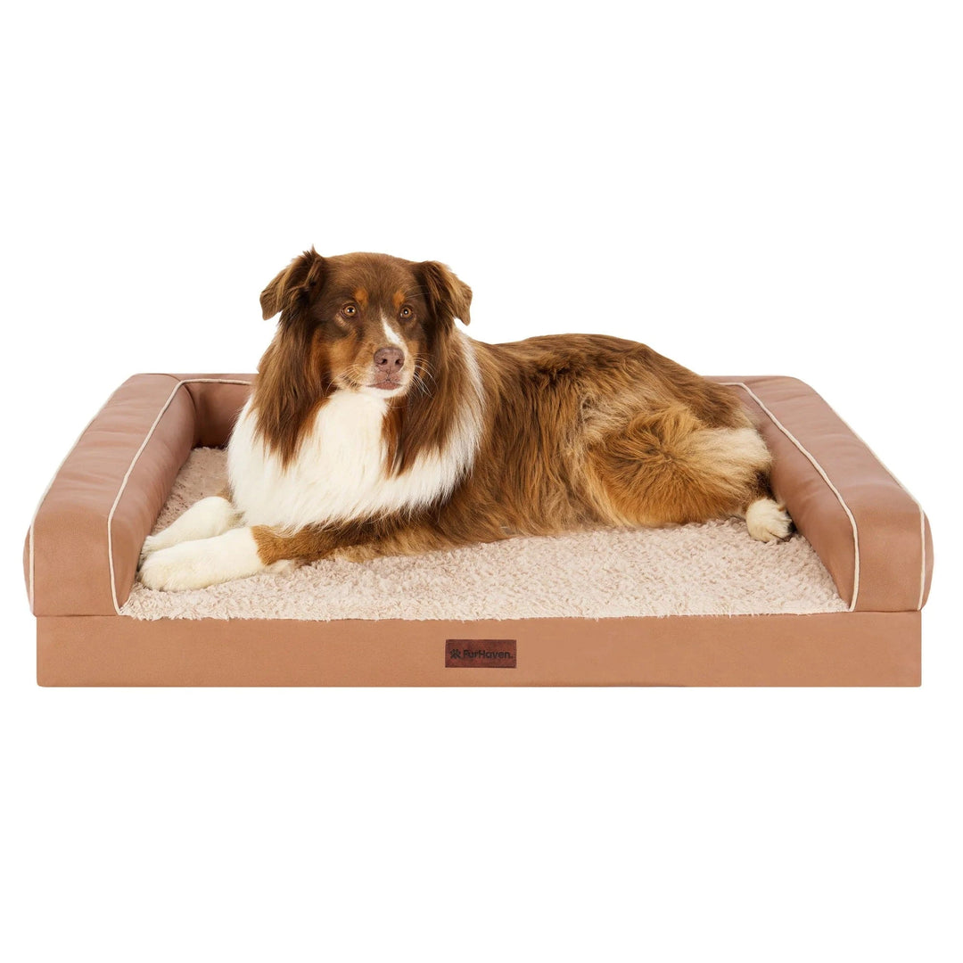 bronze (carmel)  dog bed -modern w accent piping