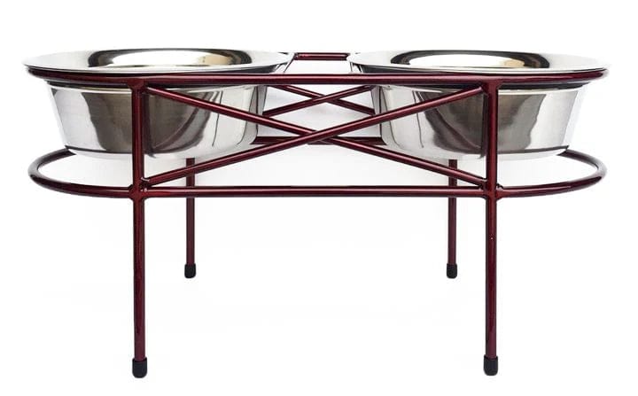 Cherry- elevated dog feeder w 2 stainless bowls -sizes to 10 inch tall