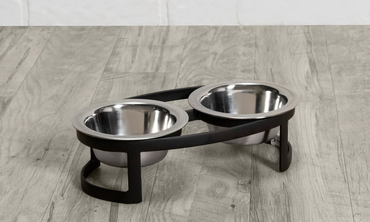 small dog black double bowl dining station