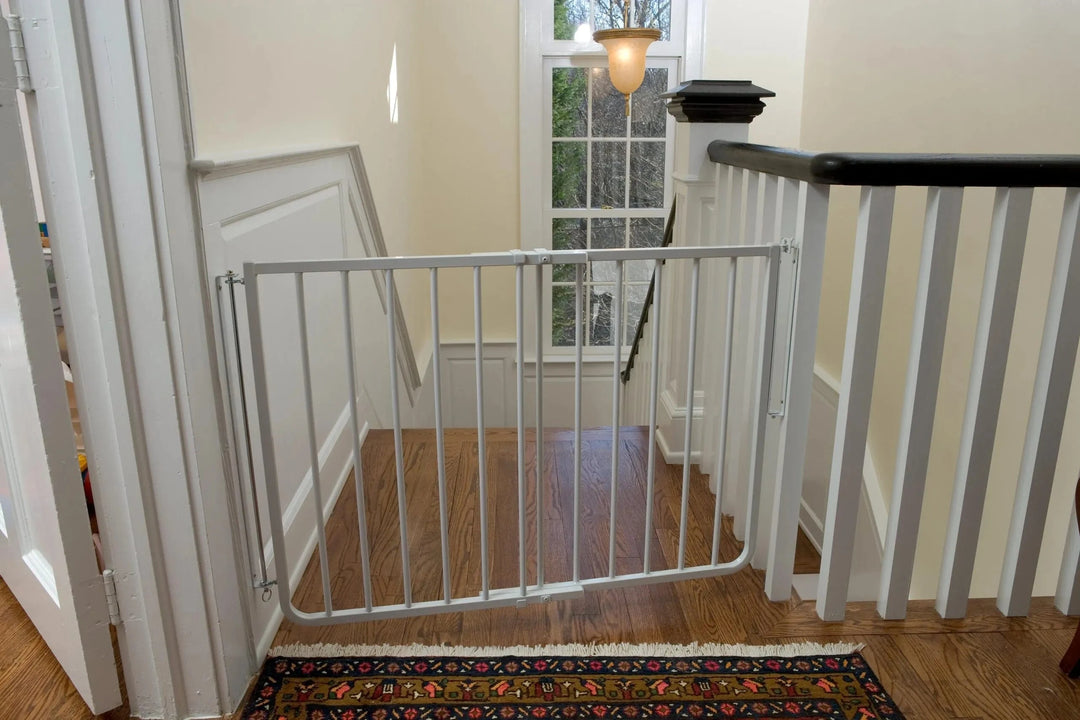 white indoor adjustable width pet barrier gate  - steel