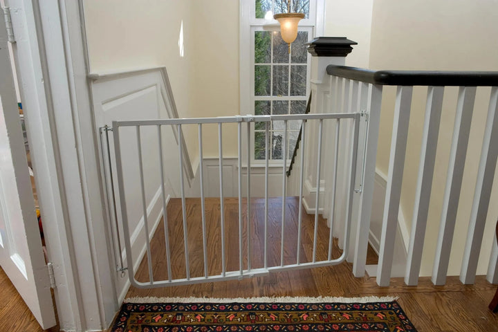 white indoor adjustable width pet barrier gate  - steel