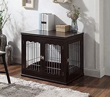 black 2 door dog crate wood and wire