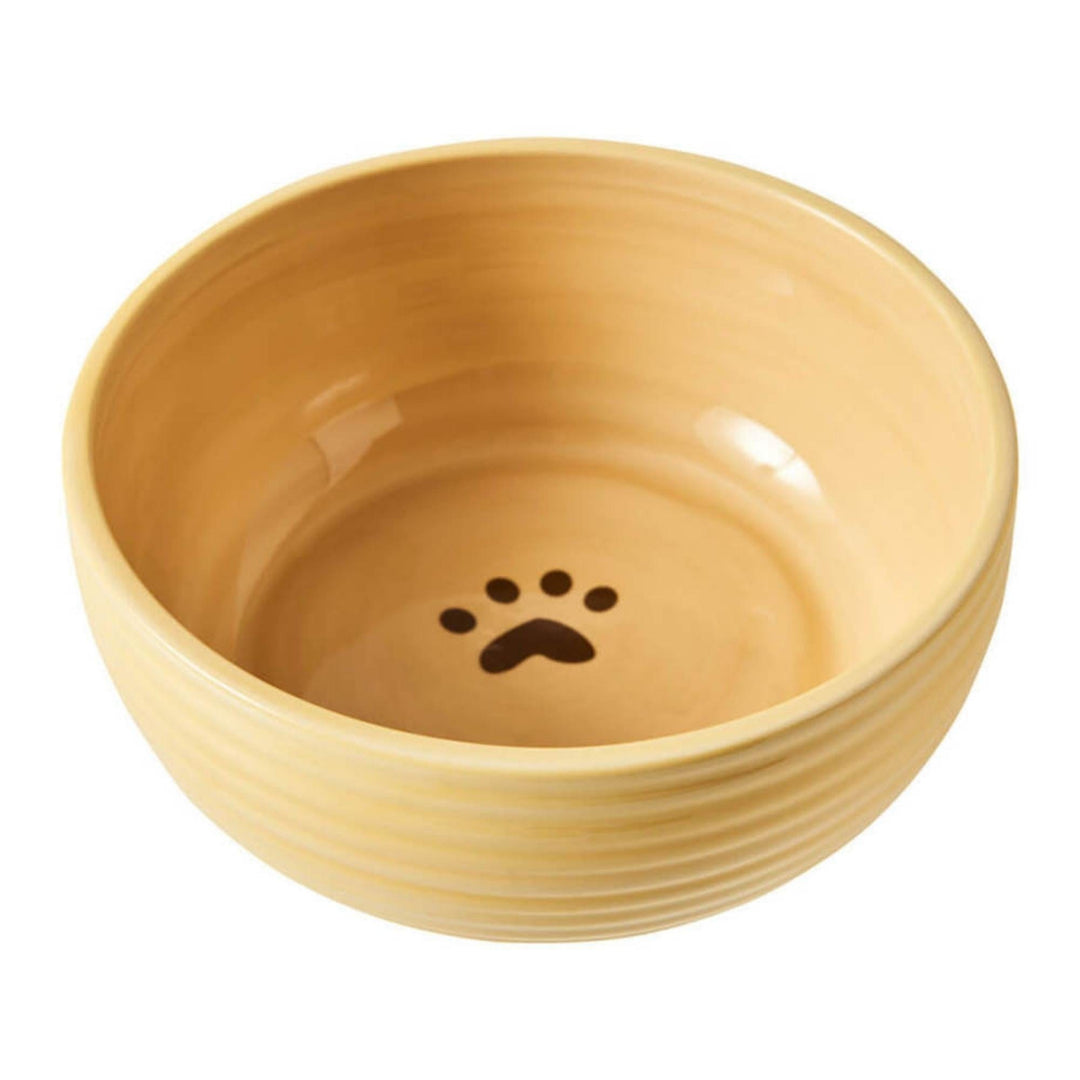 cream color ceramic 7 inch dog bowl
