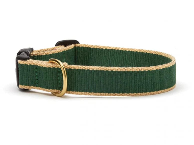 brown woven dog collar with tan trim