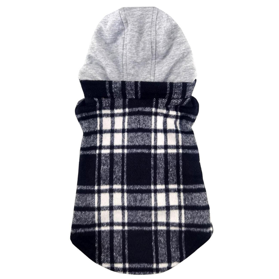 black plaid dog hoodie with soft jersey liner