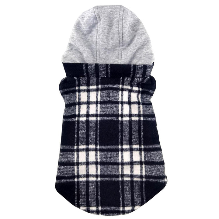 black plaid dog hoodie with soft jersey liner