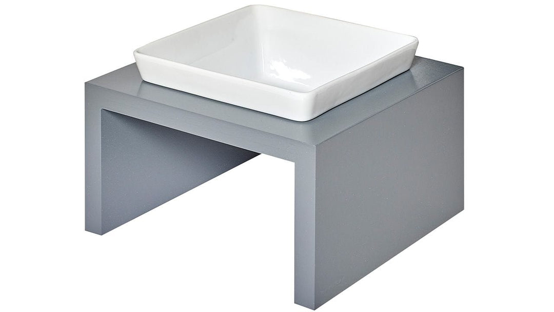 Modern Gray Dog Bowl Stand w/ Ceramic Bowl