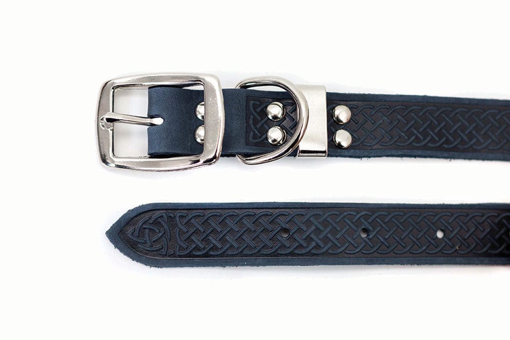 Textured Navy Leather Collar w Traditional buckle