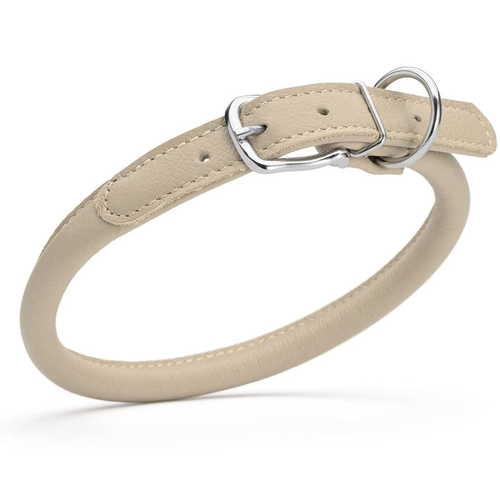 Rounded Leather Artisan Collar -Beige