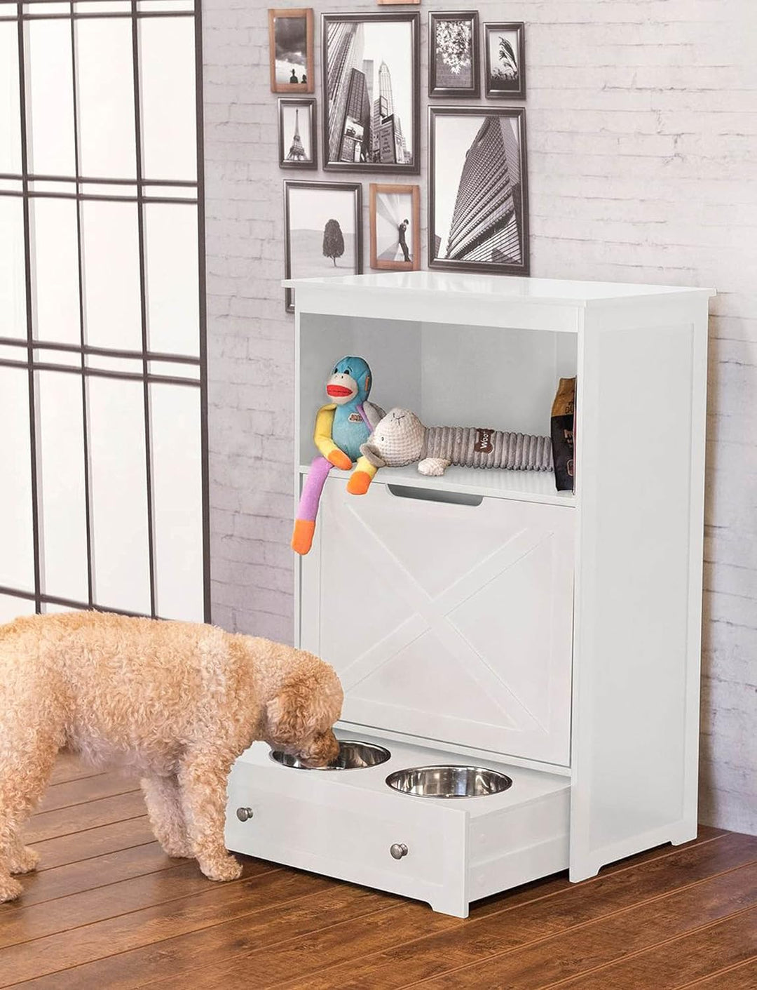 dog-food-storage-and-feeder-with-2 bowls-in drawer