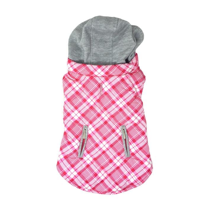Pink Plaid Dog Sweatshirt with removable  hood