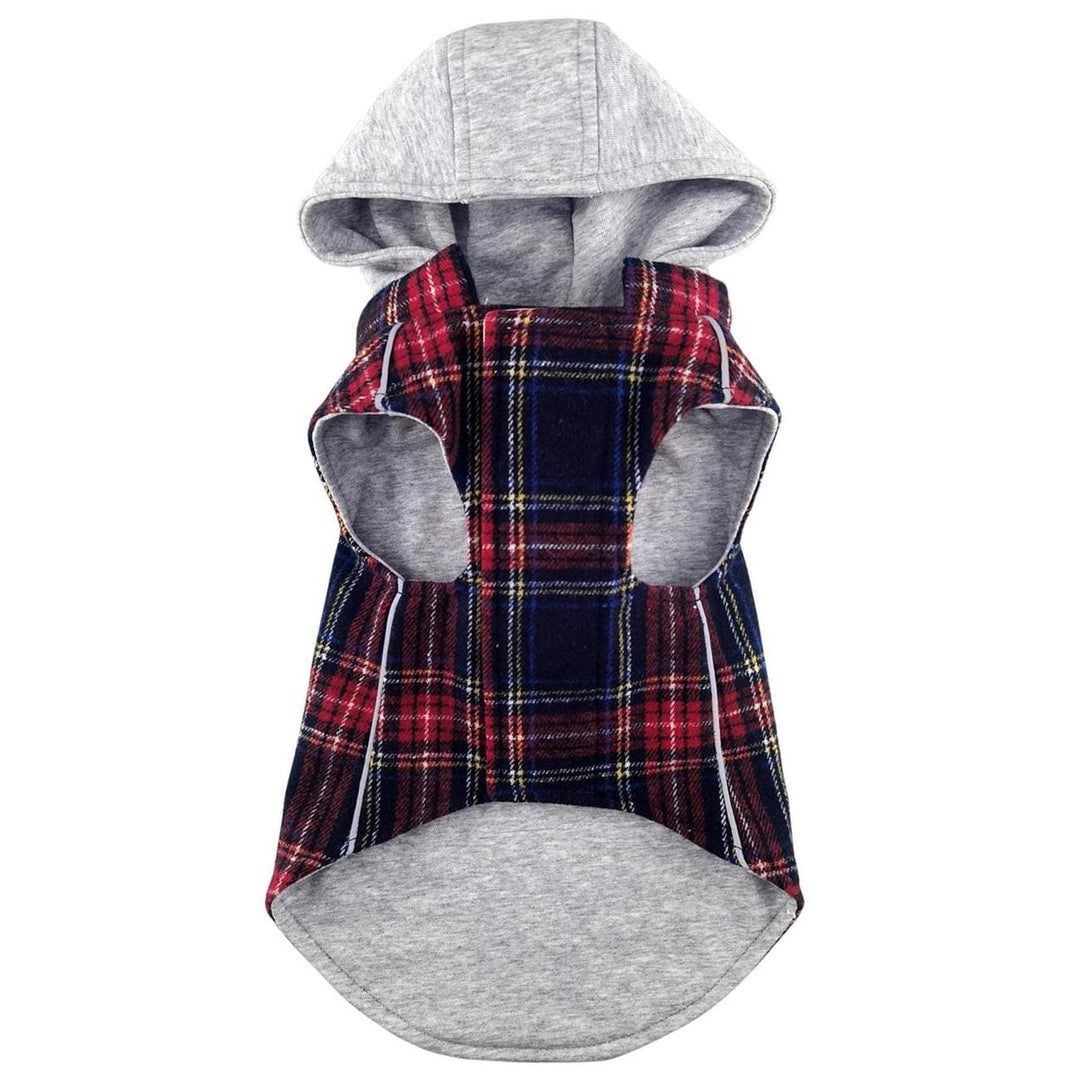 dog hoodie red and black plaid with liner