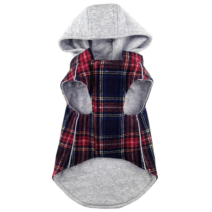 dog hoodie red and black plaid with liner