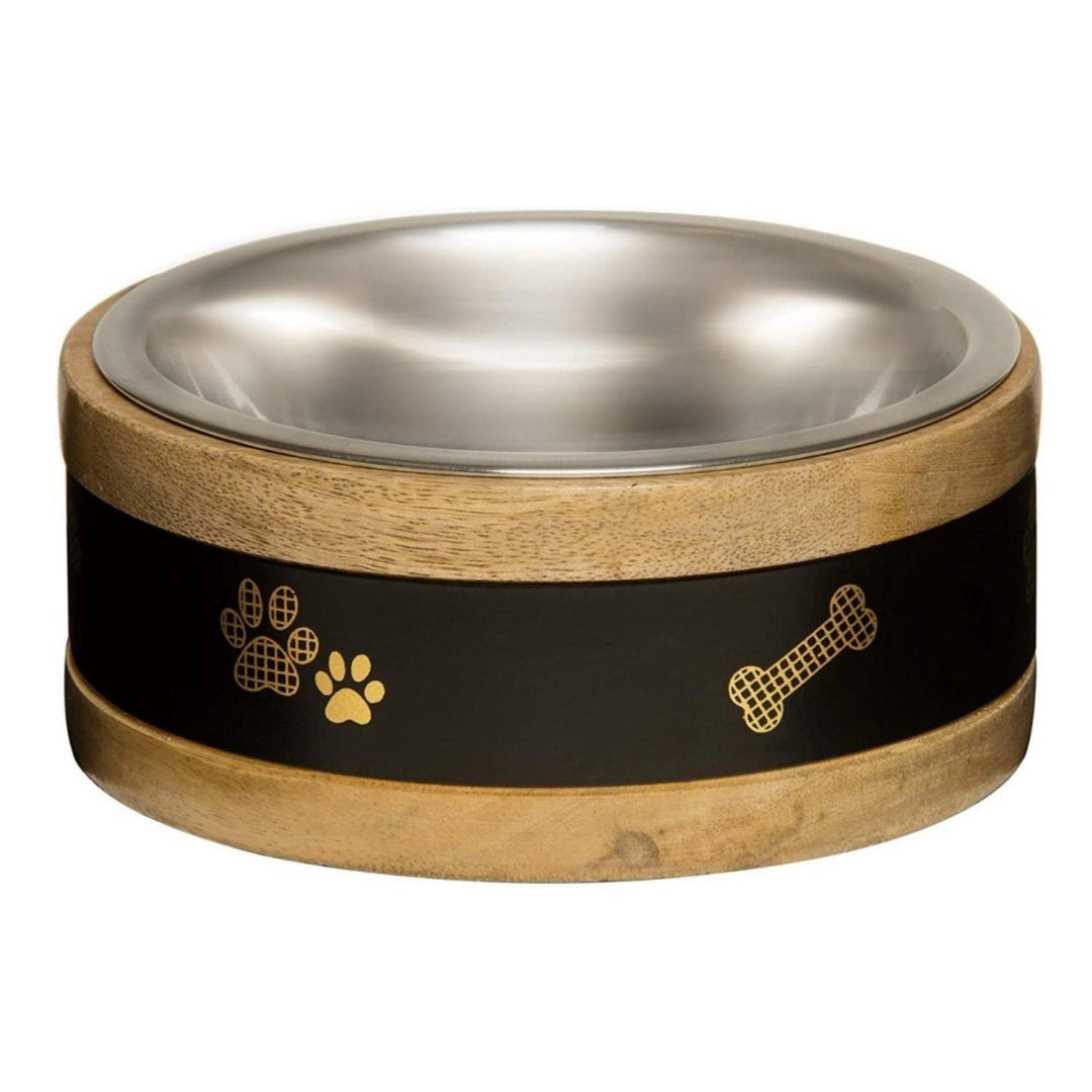 sinlge wood dog bowl w removable stainless bowl insert