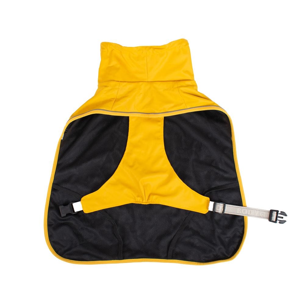 yellow waterproof dog raincoat by body glove -inside