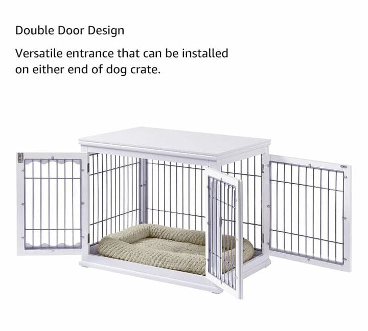 white 3 door decorator dog crate table