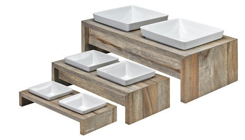 Fossil Meshidai Dog Bowl Stand _wood-ceramic