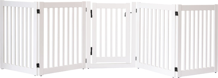 elegant white 108 inch wide pet gate with swing door