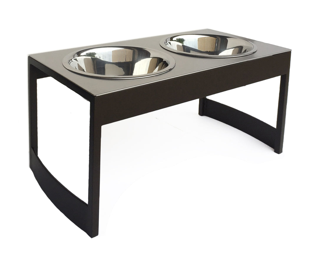 mocha steel industrial elevated dog feeder stand