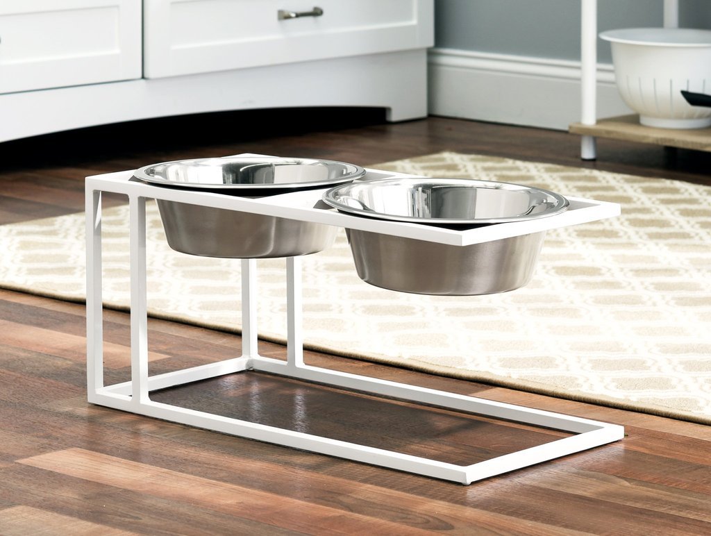 dog feeder stand -white