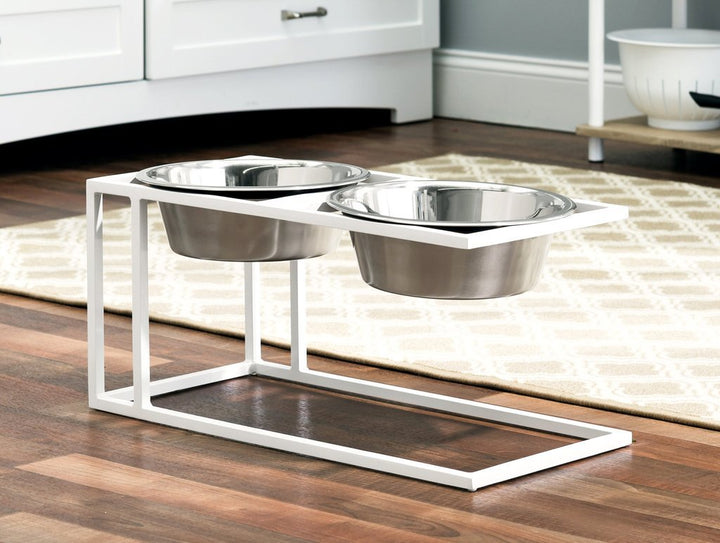 dog feeder stand -white
