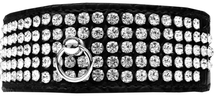 black dog collar with 3 rows rhinestones