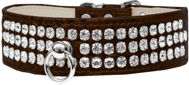 chocolate wide rhinestones dog collar with crocodile textured finish (faux crock)