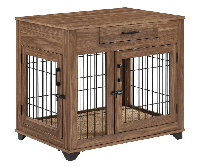 walnut-dog-crate table-with-drawer-2 door