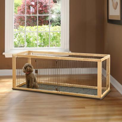 adjustable with pet crate playpen-natural wood finish