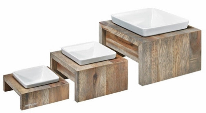 Fossil wood elevated pet dish -gray