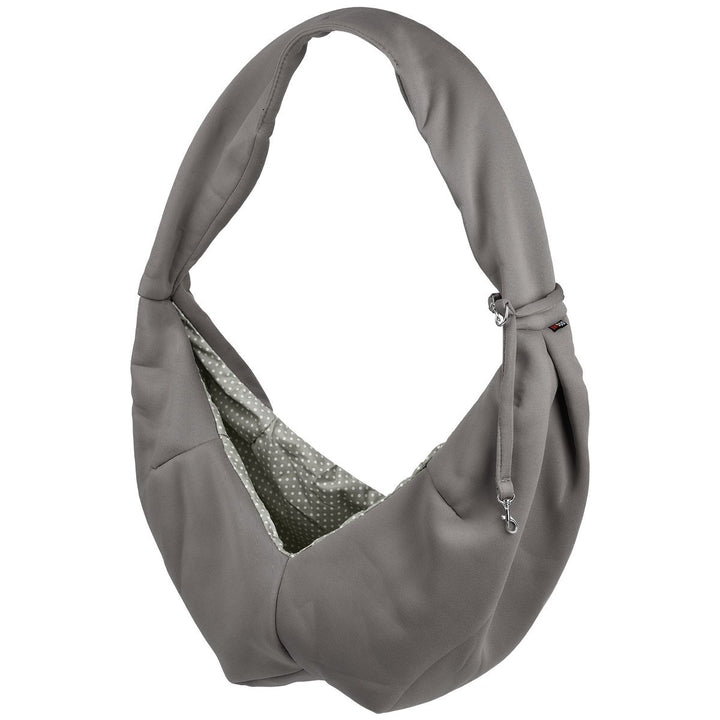 gray sling pet carrer