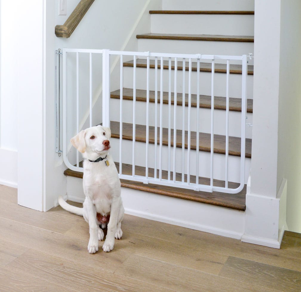 wall mounted white aluminum swing gate for pets or boabies