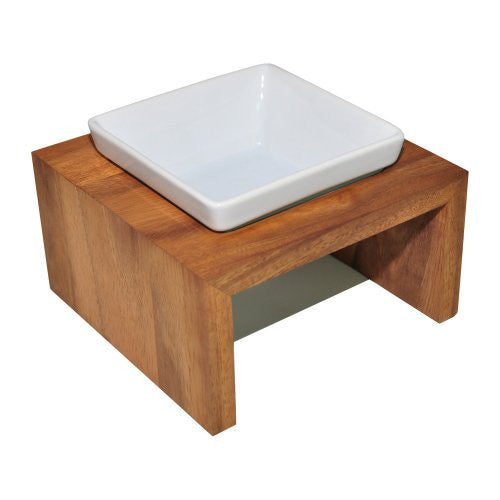 Natural Wood Ceramic dog bowl feeder