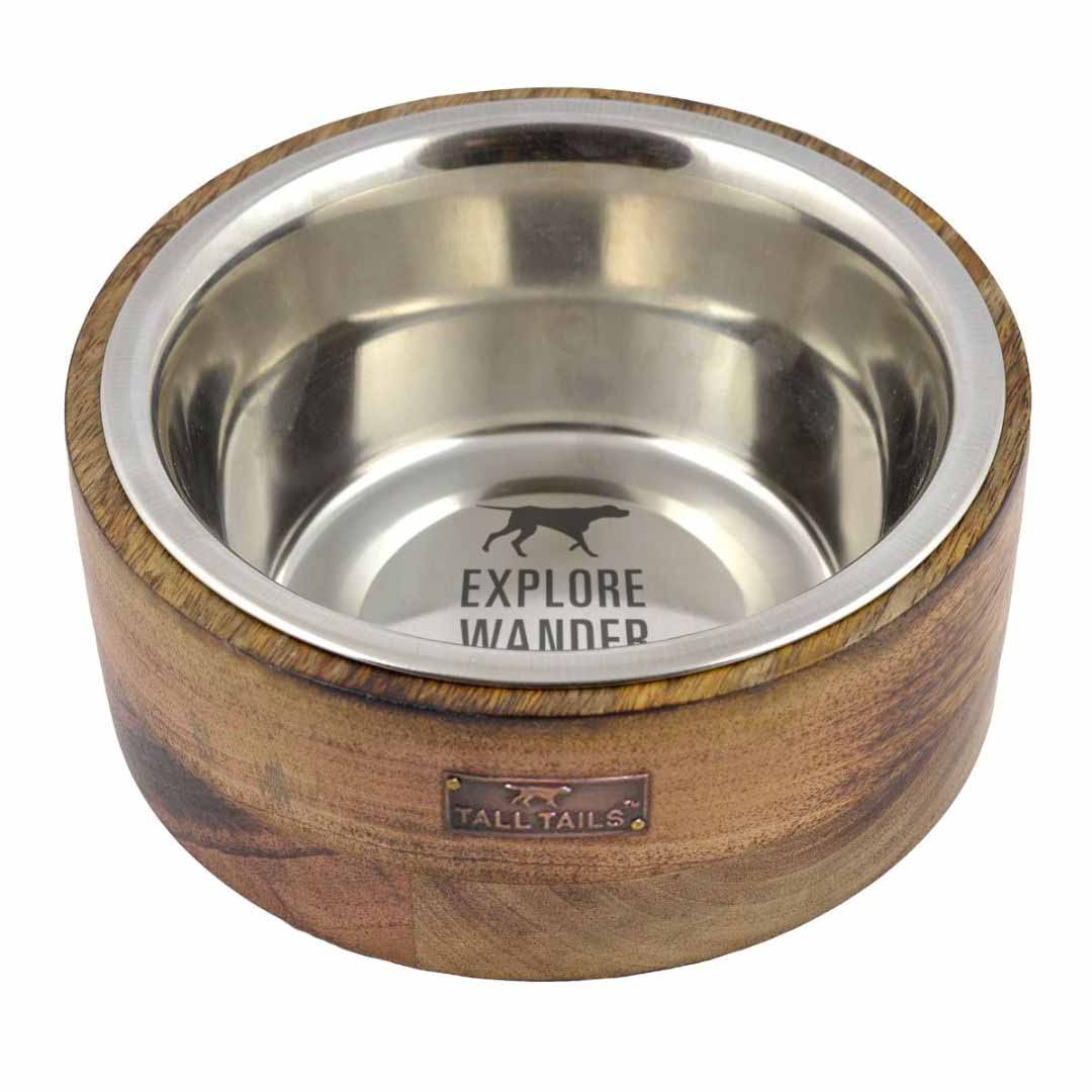 wood dog bowl with stainless lining