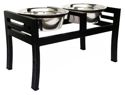 Morocco Elevated Dog Bowl Stand - Black -medium