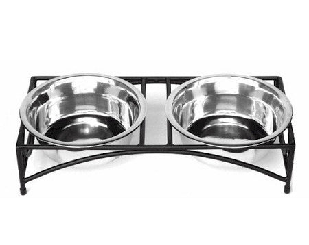 small dog dinning station -metal -black-steela