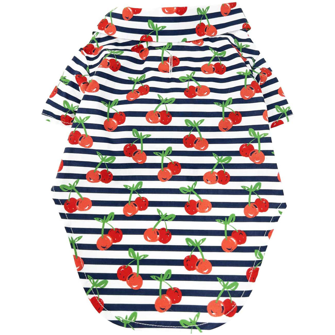 cherry print dog shirt with  sleeves
