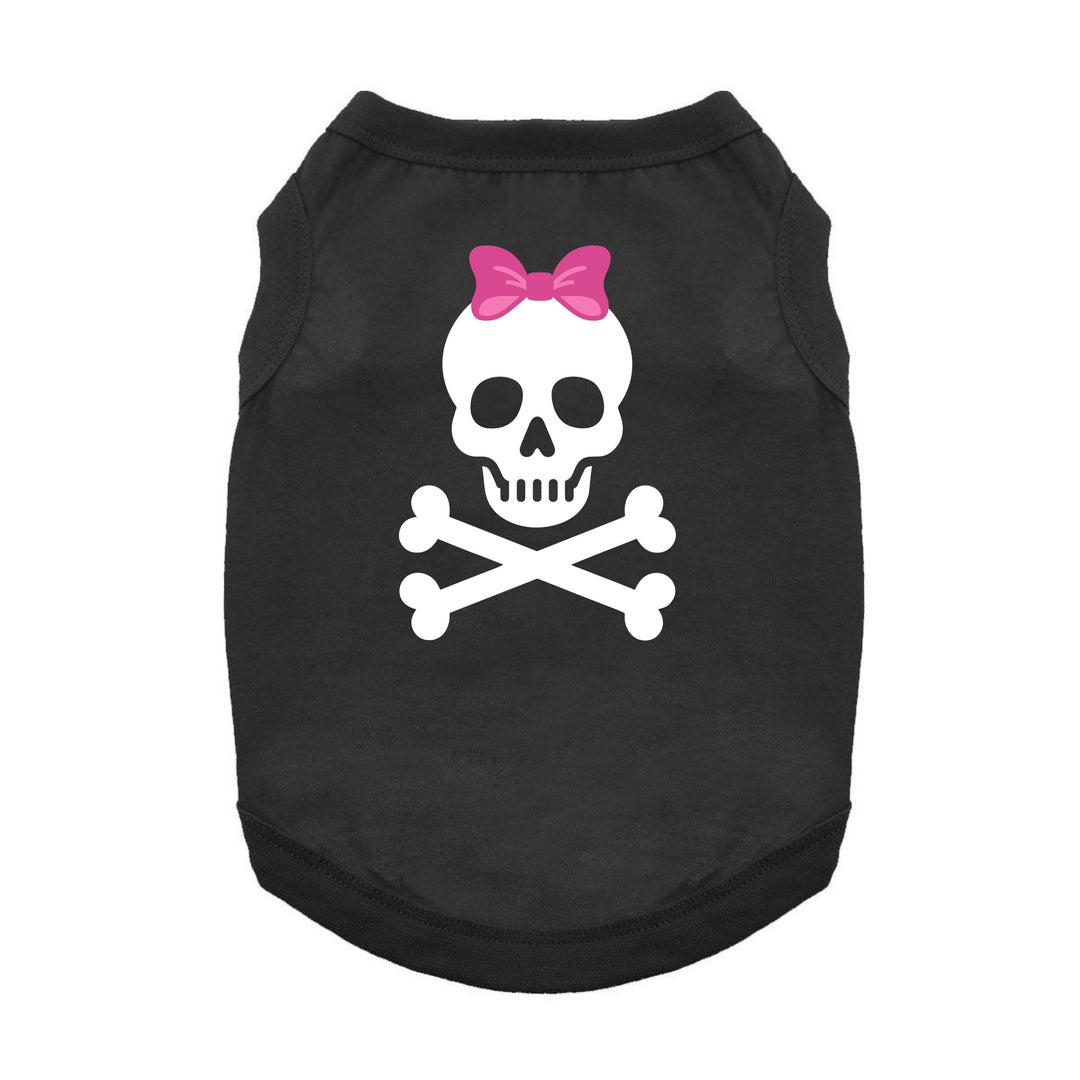 dog shirt -black with skull cross bones w pink bow