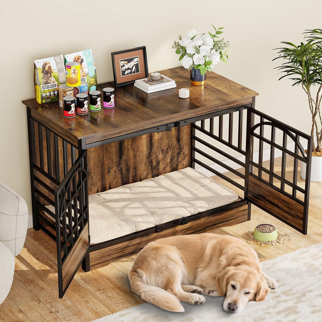 large wood and metal dog crate