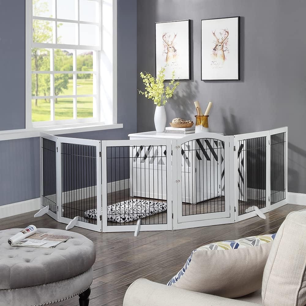 6 panel extra wide pet gate -indoor-wood-white