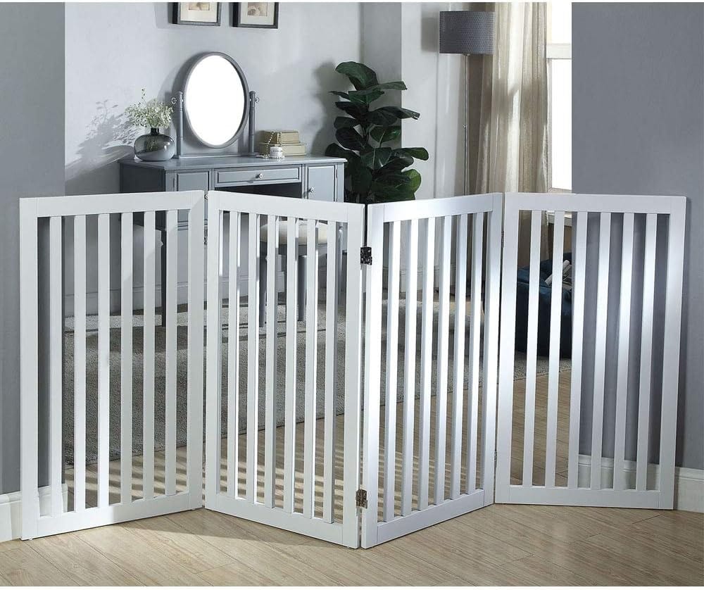 4 panel 36" extra tall free standing gate  -wood-white