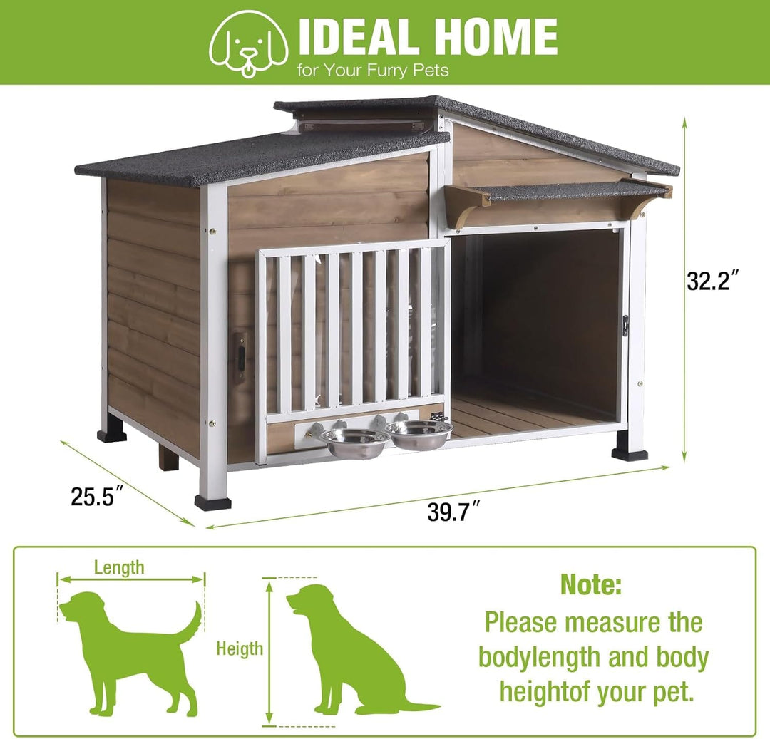 Wooden pet house with dimensions and measurements for a dog, branded &