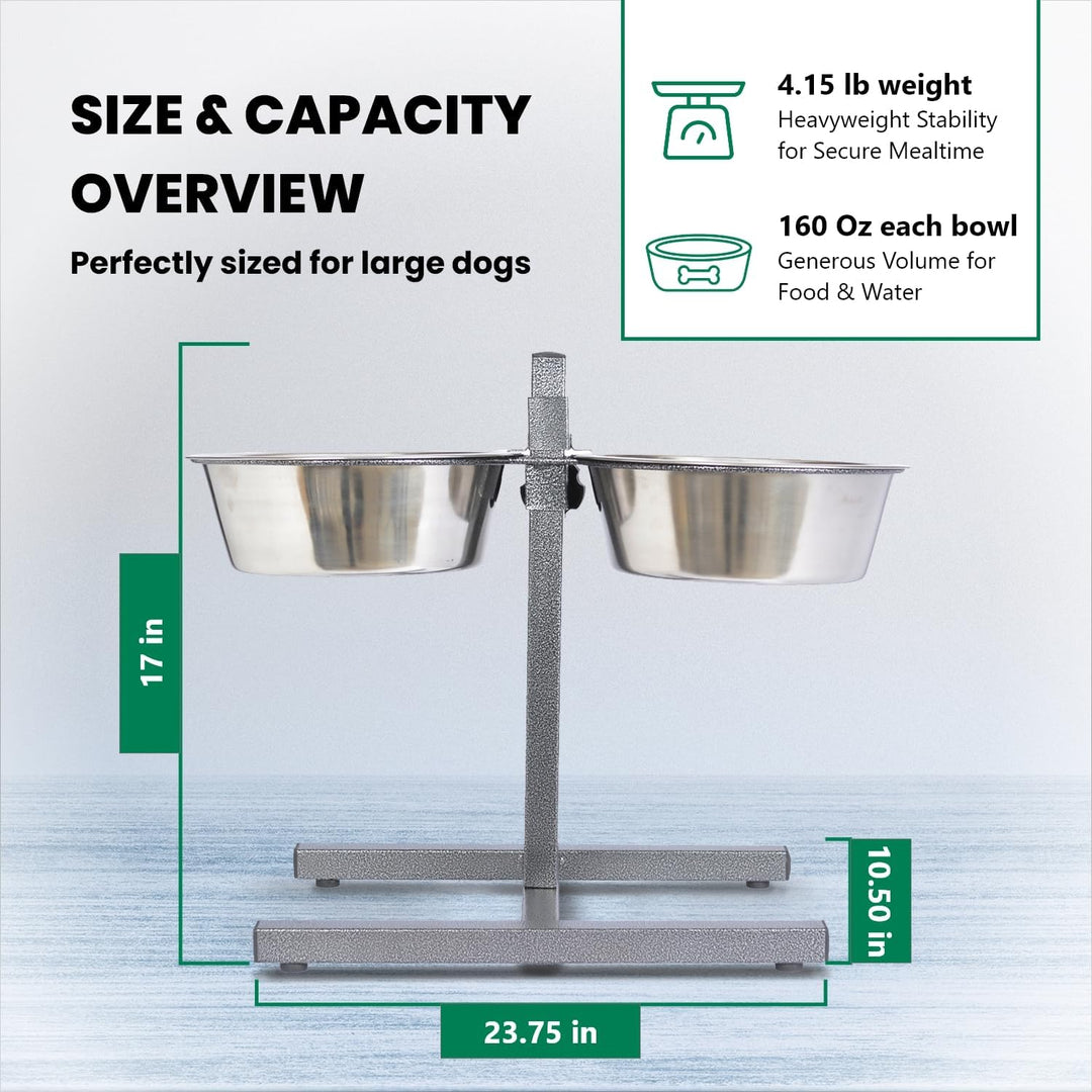 raised adjustable 2 bowl dog feeder 5 quart bowls