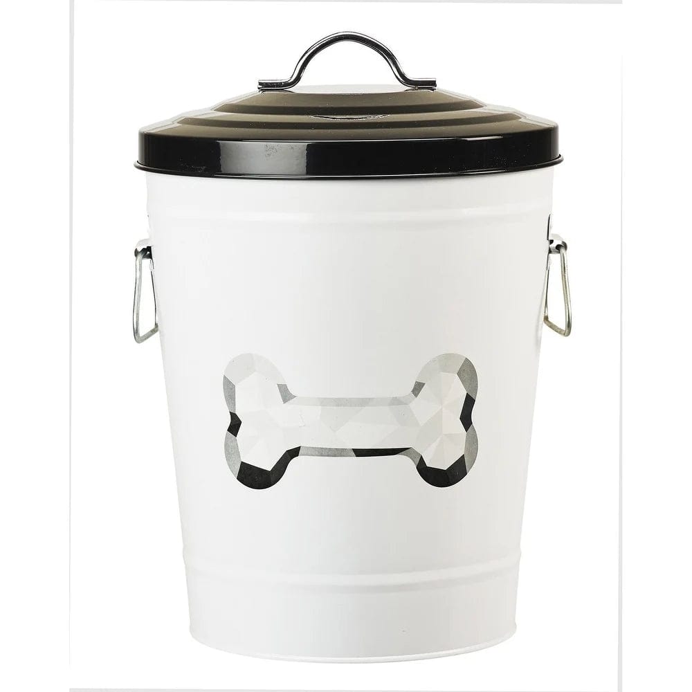 Metal -dog-food-treat-storage-container -white-with-black lid