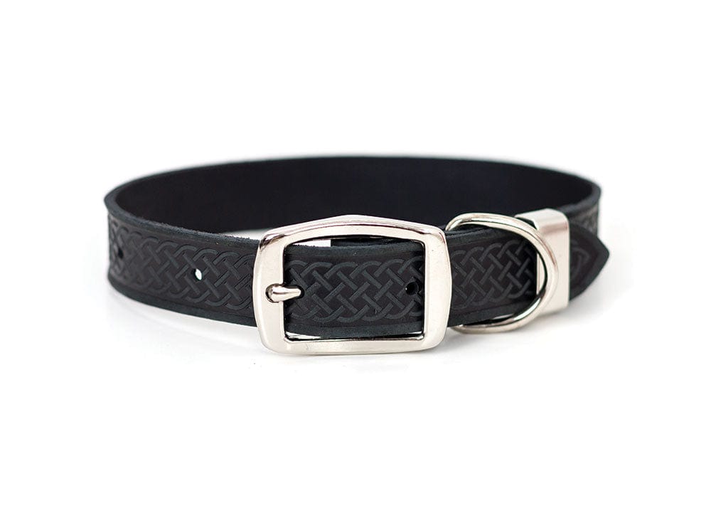 black textured leather collar w metal standard buckle
