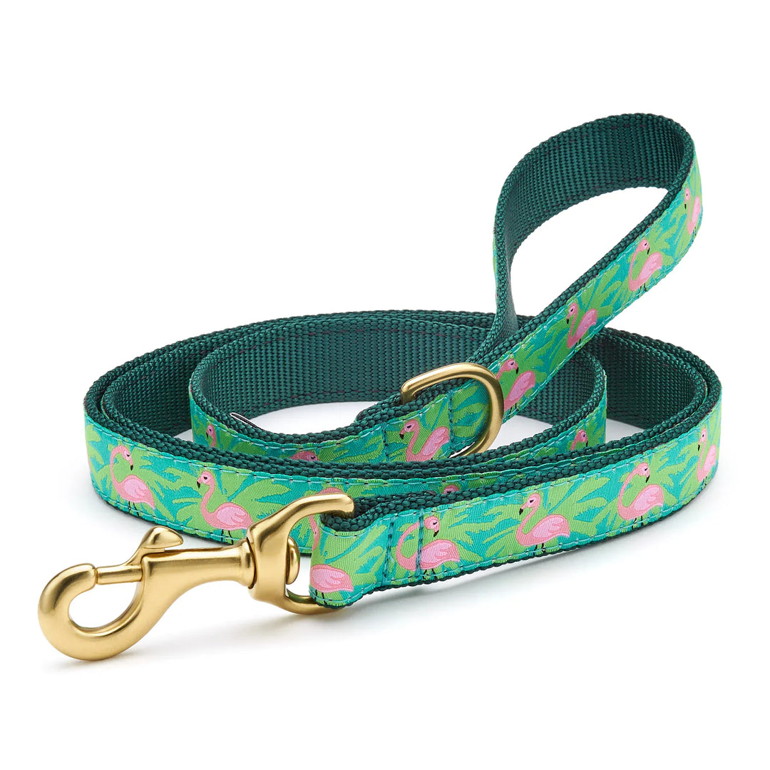 5 foot dog leash with pastel flamingo design