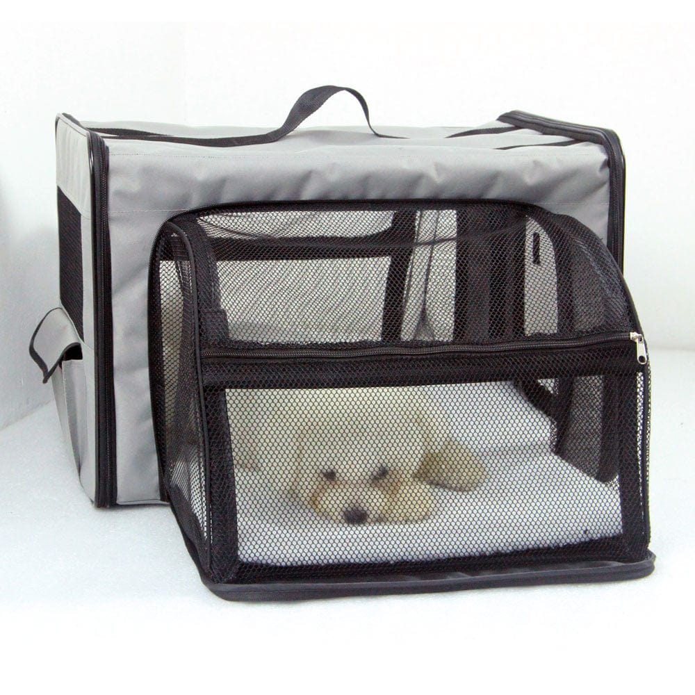 gray expandable portable small dog crate mesh