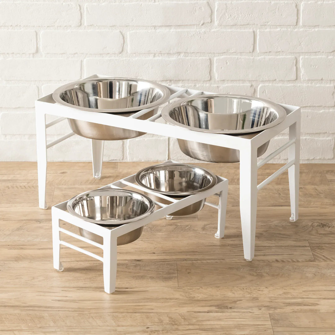 white dog bowl feeding station-2 sizes
