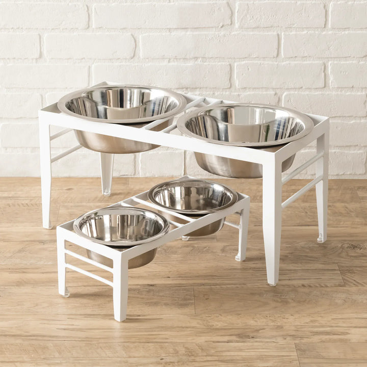 white dog bowl feeding station-2 sizes